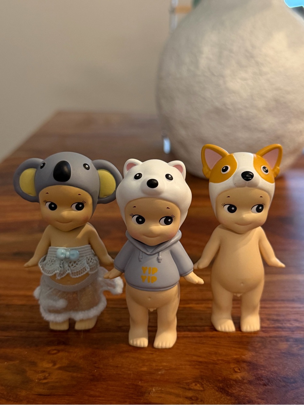 Cute Animal Hooded Doll Figure - White, Gray, Tan Set